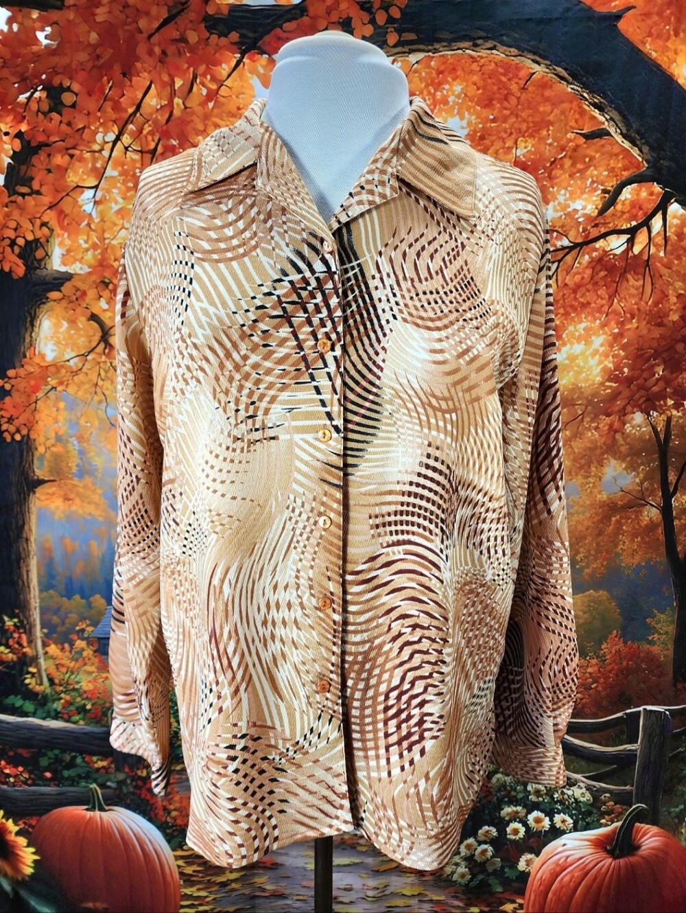 🐅🍄‍🟫 CLAUDIA RICHARD 90s Vintage Earth Tone Goblincore Retro OP-ART Top L
